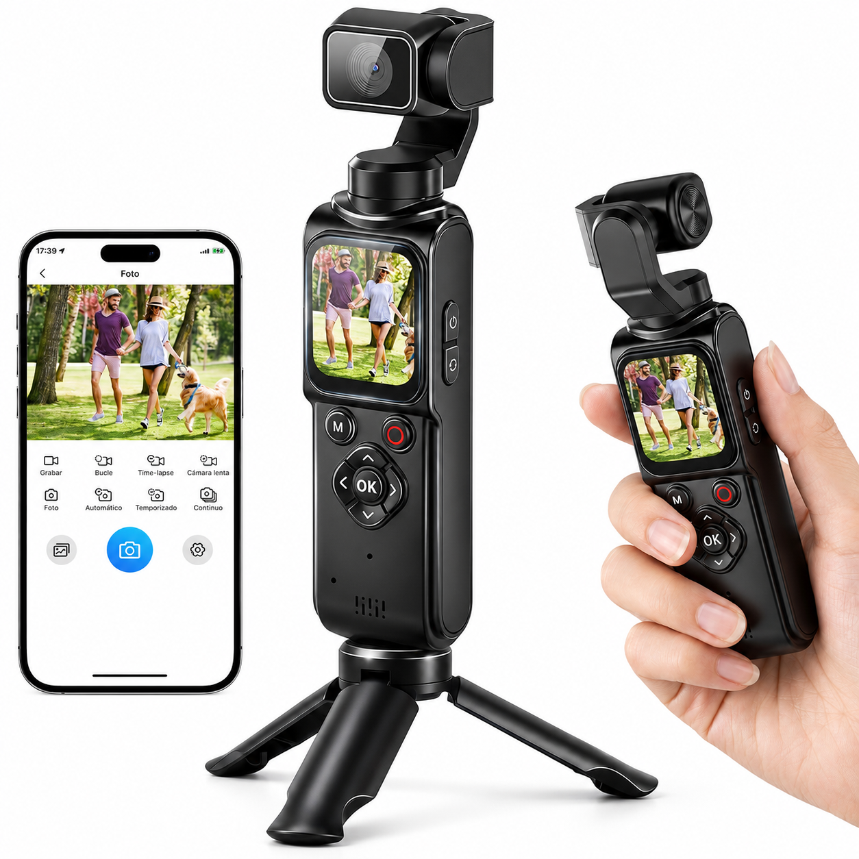 Cámara Tipo Pocket 4K 75MP Con Seguimiento Facial con Gimbal 3 Ejes para Vlog Contenido