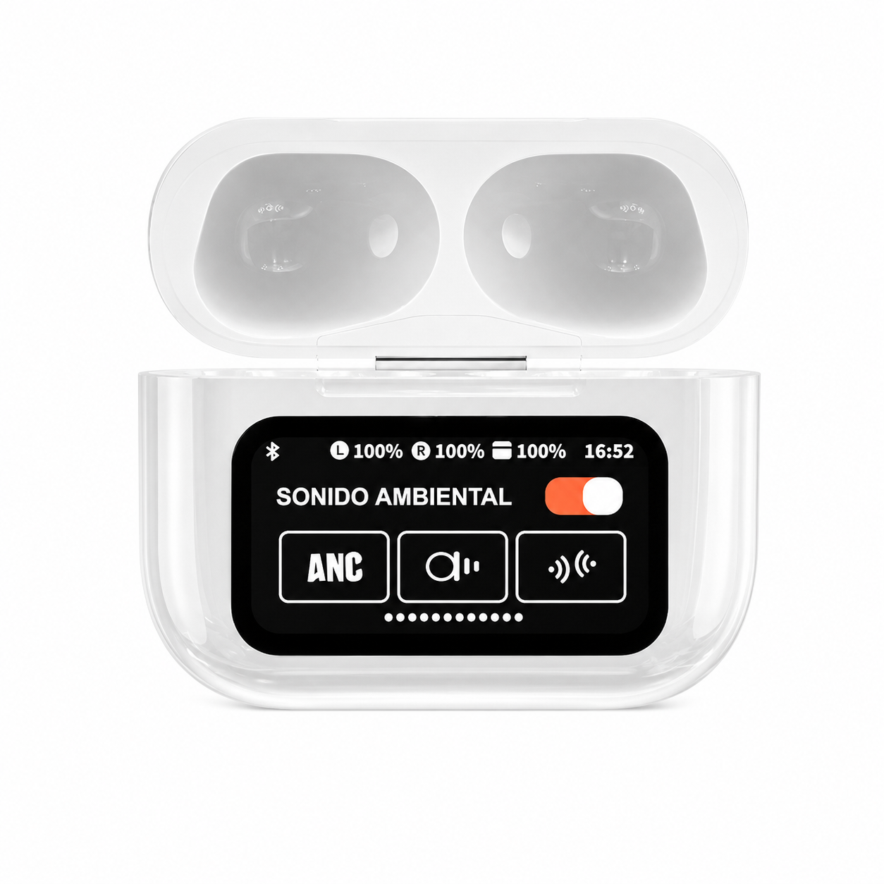Audífonos Bluetooth TWS A9Pro Pantalla táctil cancelación de ruido, Estuche 500mAh