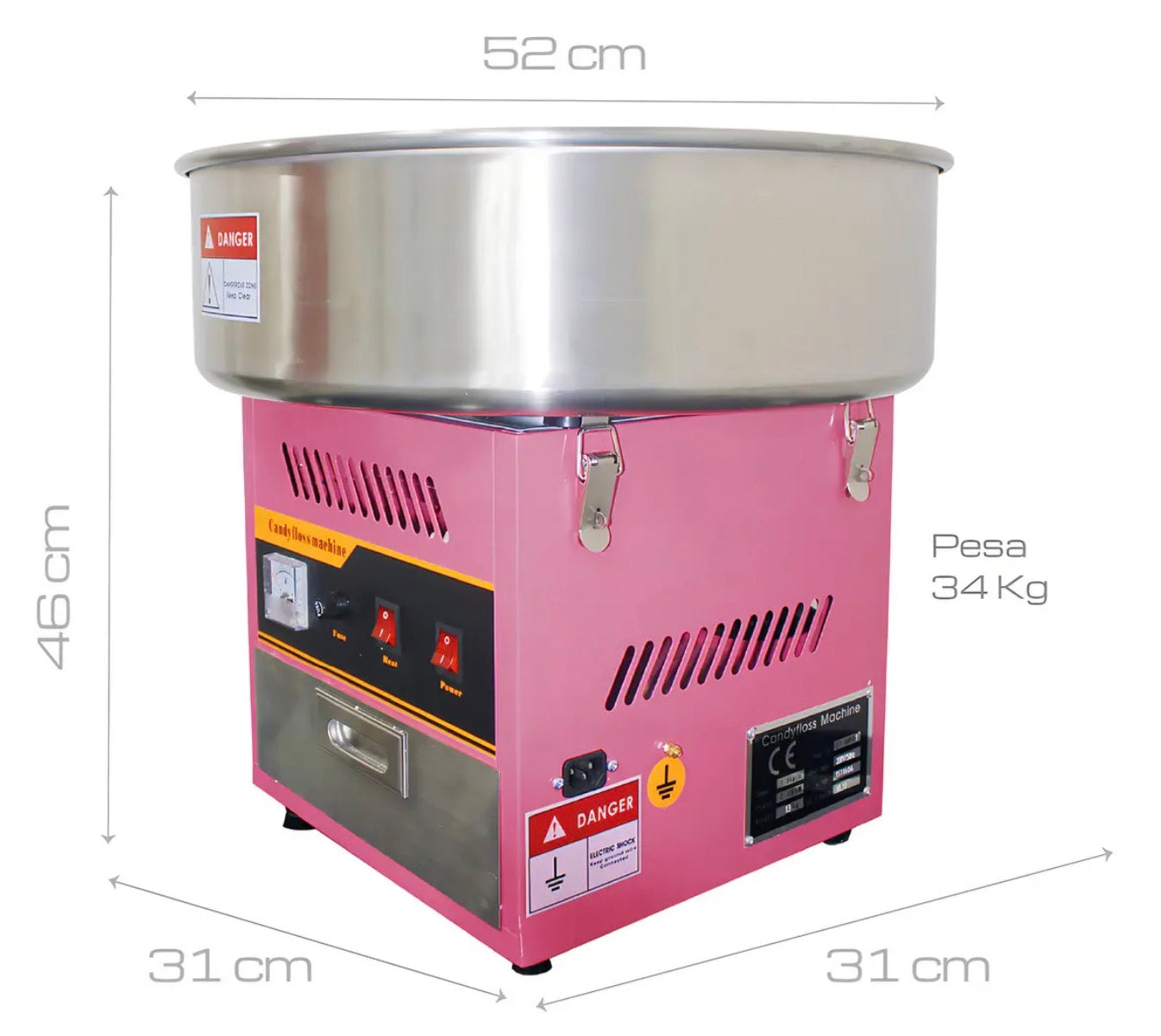 Máquina de Algodón de Azúcar Eléctrica Rosa — para Fiestas y Negocios