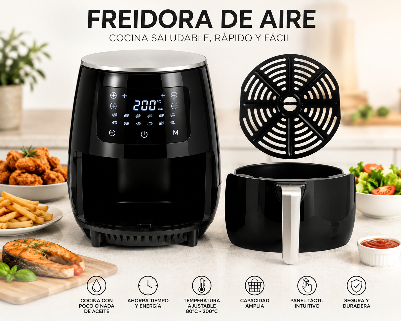 Freidora de Aire 6 Litros + Moldes de Silicona de Regalo