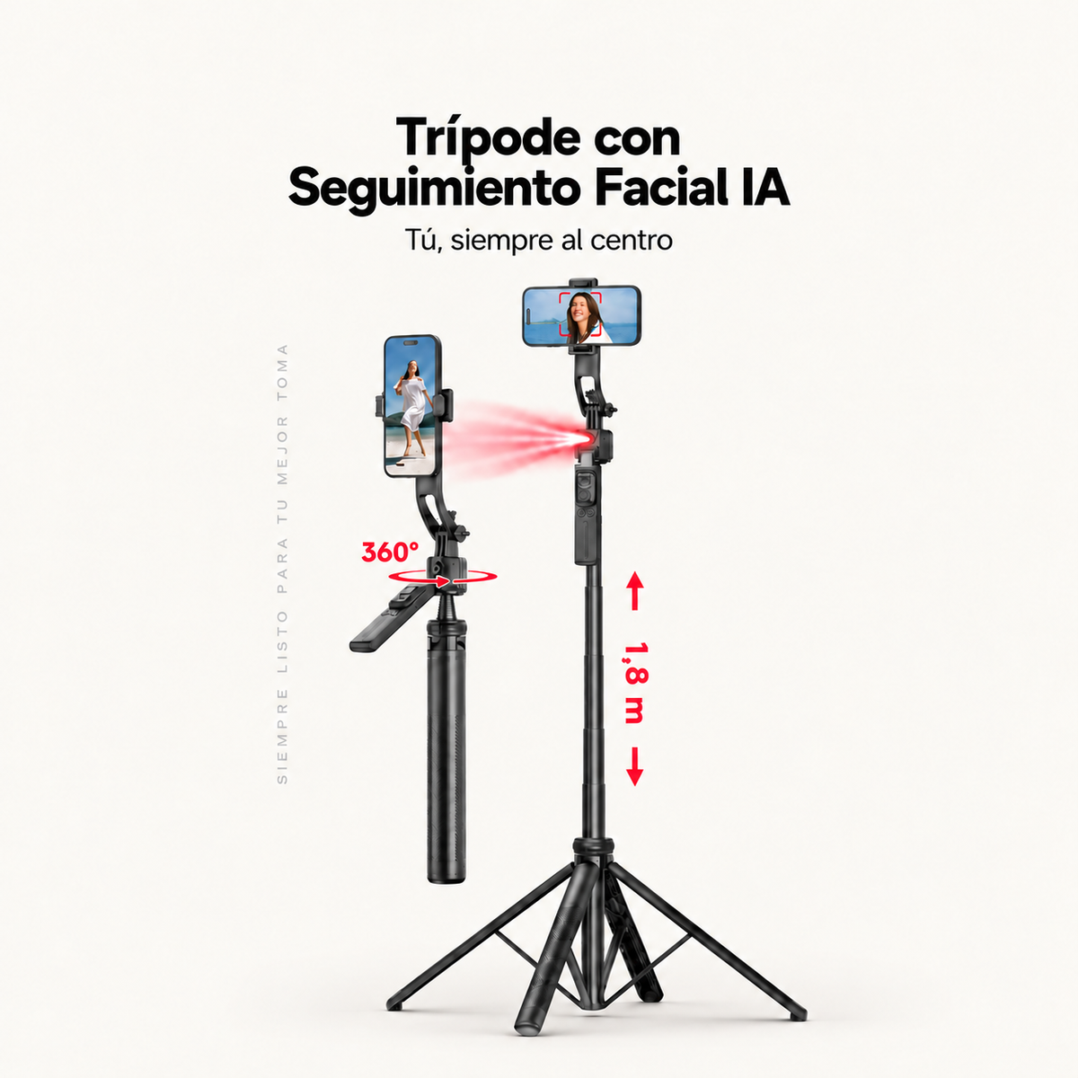 Trípode con Seguimiento Facial IA y Control por Gestos · 1,63 m