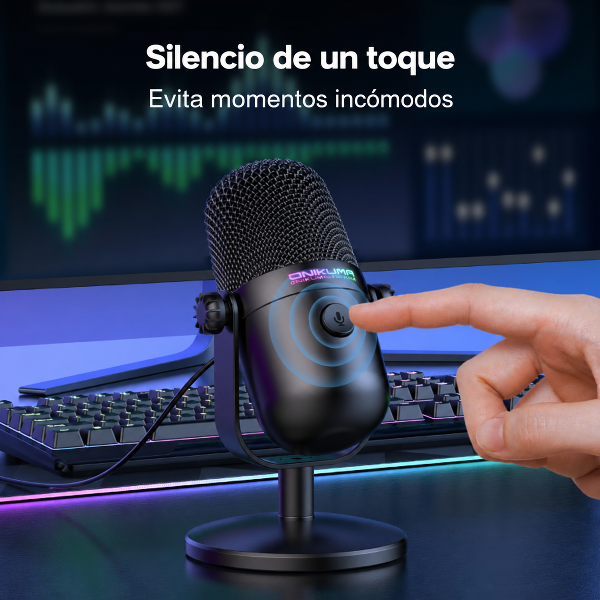 Micrófono Gamer Onikuma M830 USB con Luz RGB y Silencio de un Toque