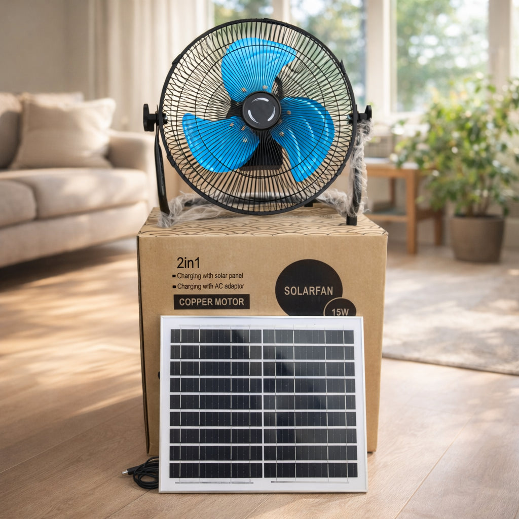Ventilador Solar de Mesa Recargable Portátil 3 Aspas de Metal