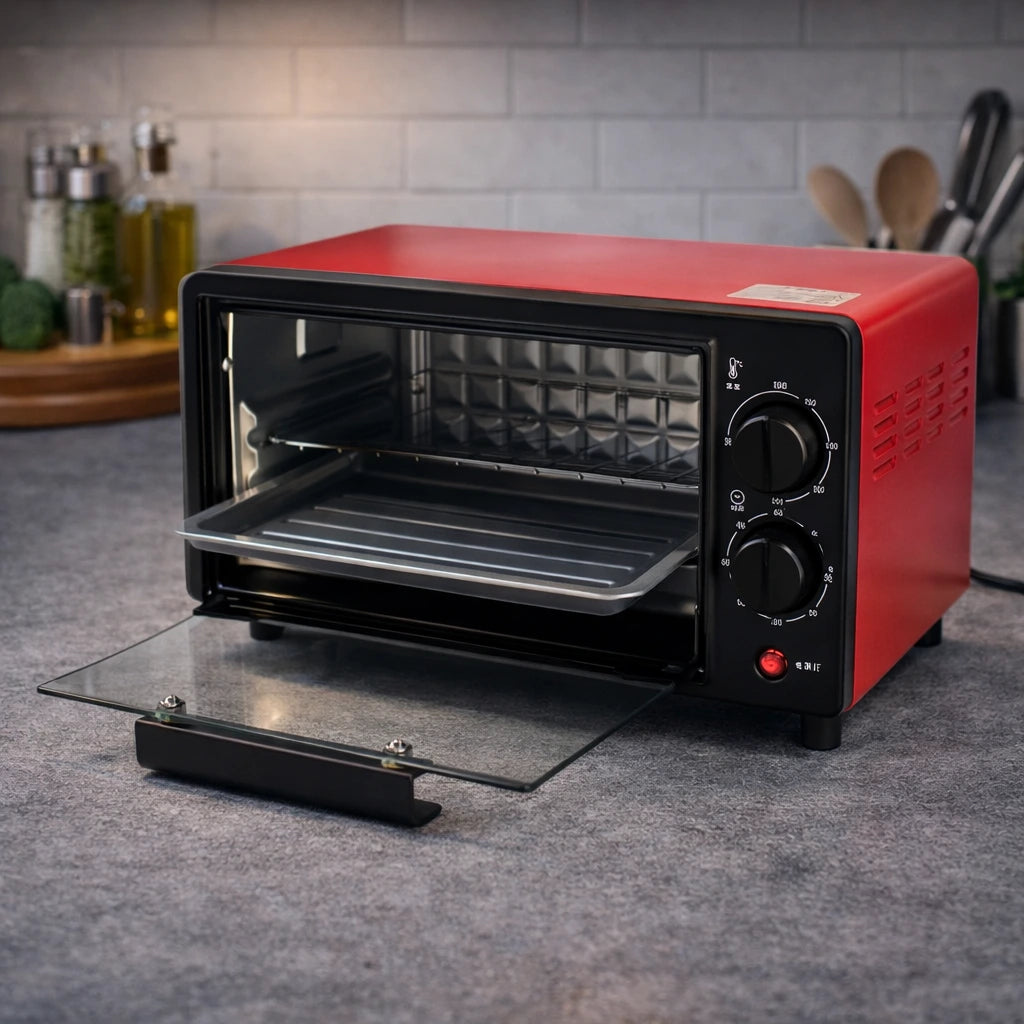 Horno Eléctrico Rojo 12L 600W con Temporizador y Grill