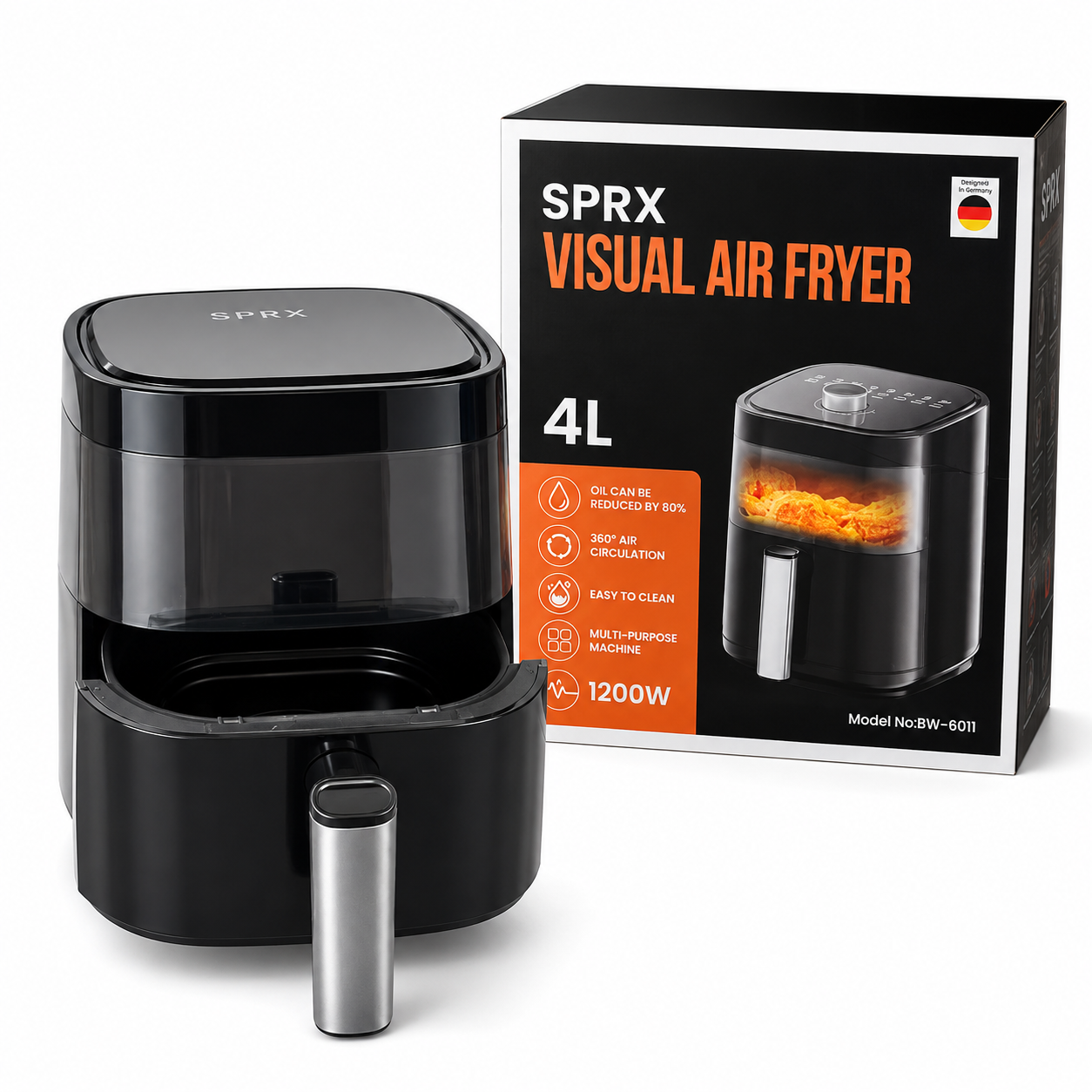 Freidora de Aire 4L con Visor y Panel Digital | Cocina Saludable sin Aceite
