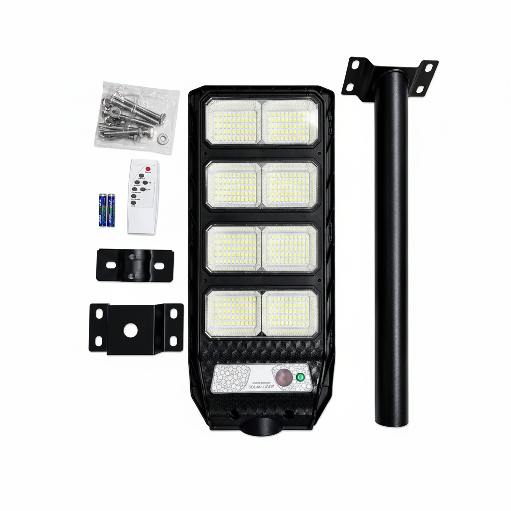 Foco Solar LED 2000W Tipo Poste Exterior con Sensor de Movimiento, Control Remoto IP67