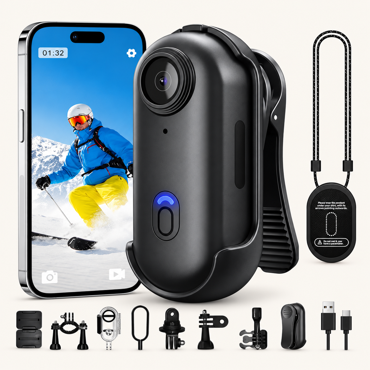Mini Cámara Deportiva 4K H88 Pro · Sumergible 30 m, WiFi y Montaje Magnético · Incluye MicroSD 32 GB