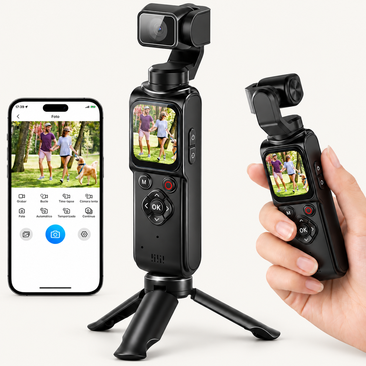 Cámara Pocket 4K con Gimbal y Seguimiento Facial 330° · 64MP para Vlog y Viajes