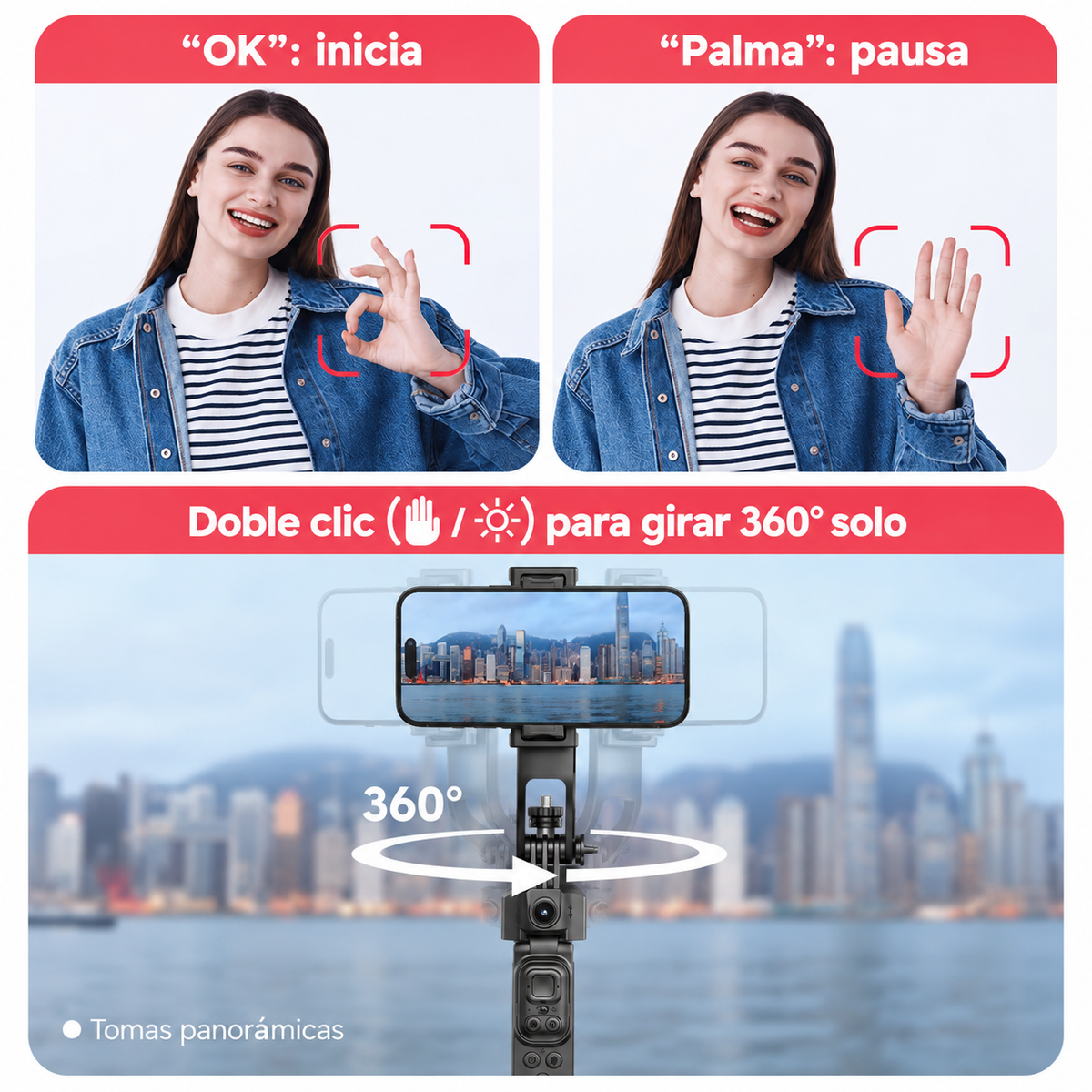 Trípode con Seguimiento Facial IA y Control por Gestos · 1,63 m