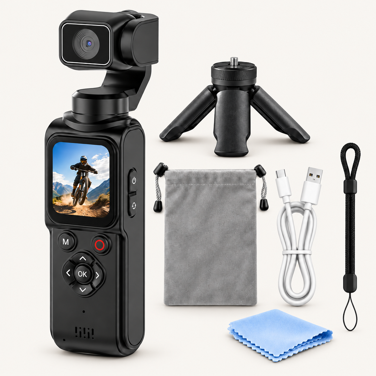 Cámara Pocket 4K con Gimbal y Seguimiento Facial 330° · 64MP para Vlog y Viajes