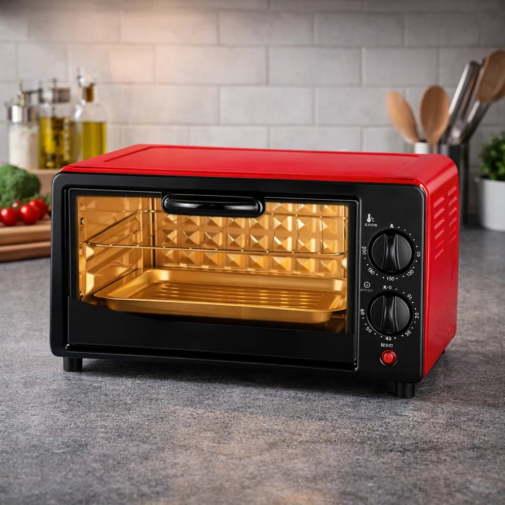 Horno Eléctrico Rojo 12L 600W con Temporizador y Grill