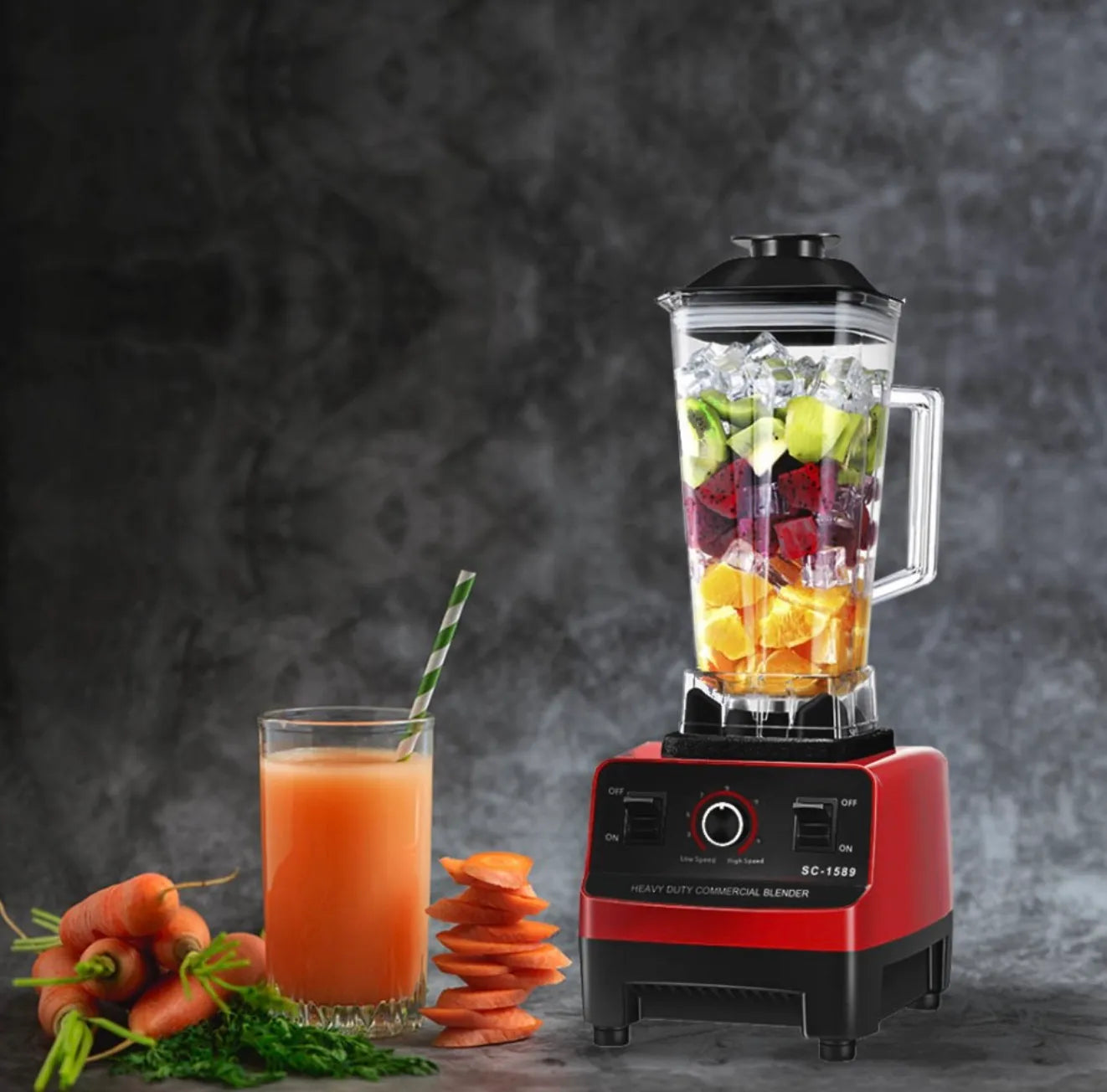 Licuadora Profesional Roja 2L 4500W Alta Potencia